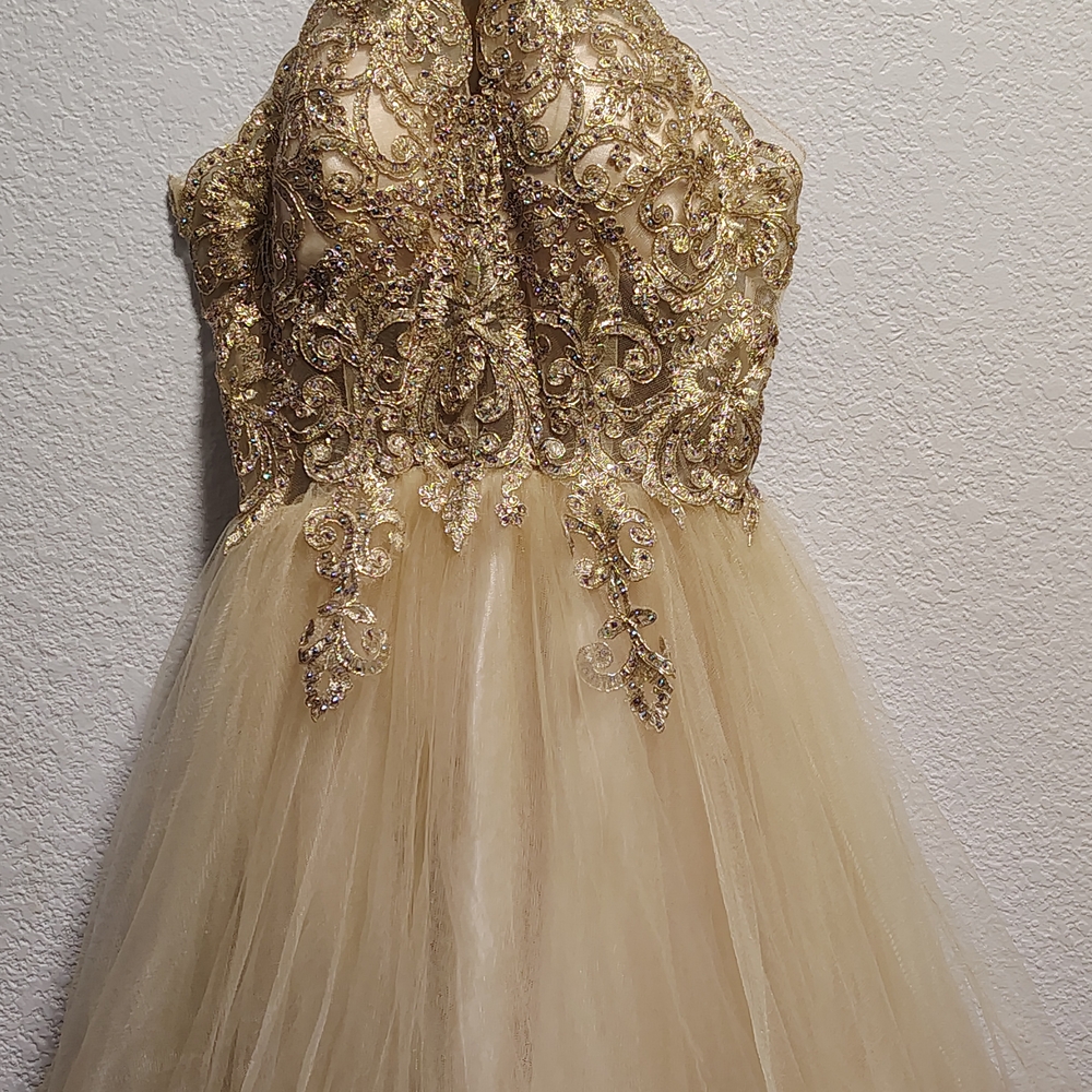 Elegant Gold Embellished Prom Dress